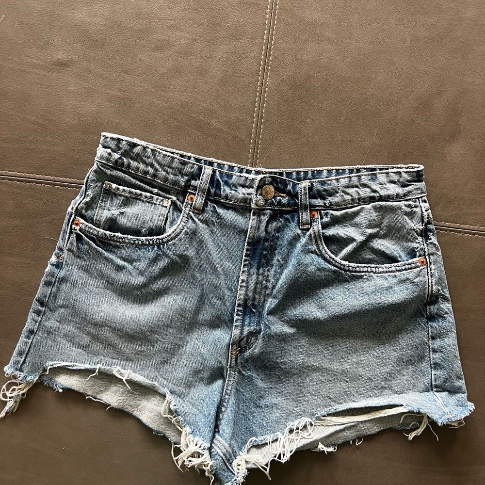 Zara Light Blue Distressed Denim Cutoff Shorts